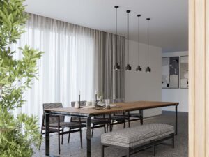 Miniatura 3 - Jídelna se sadou moderních závěsných lamp – interiér v moderním stylu