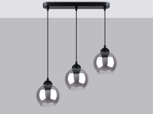Miniatura 1 - Závěsná lampa se třemi černými těly a skleněnými stínidly