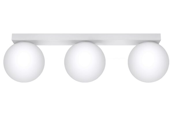 Moderní svítidlo se dvěma LED koulemi na bílé konstrukci