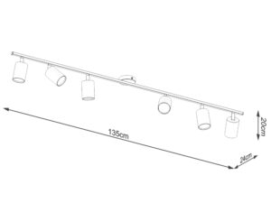 Miniatura 6 - Schéma svítidla szynowej s šesti body a délkou 135 cm