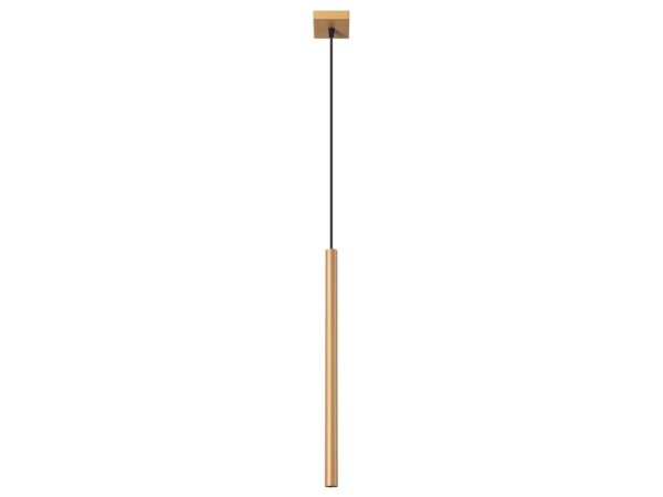 Zlatá závěsná lampa LED – boční pohled na celé zavěšení