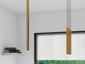 Miniatura 5 - Zlatá LED lampa závěsná nad deskou, pohled boczny