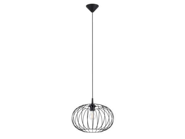 Černá drátěná stropní lampa v industriální aranžaci