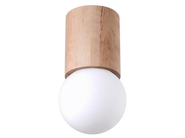 Minimalistická lampa s LED koulí a cylindrickou dřevěnou základnou