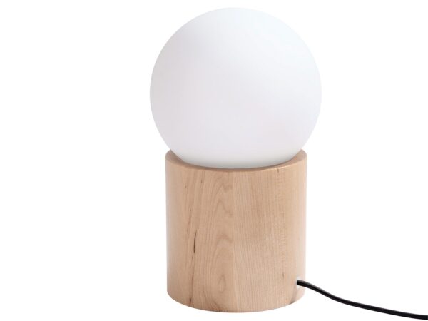 LED lampička s dřevěnou základnou a mléčným sklem