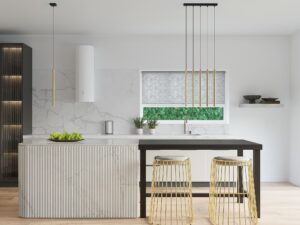 Miniatura 6 - Zlaté závěsné lampy tubusové v elegantní kuchyně