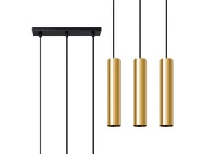 Miniatura 1 - Lampa se třemi zlatými tubovými stínidly na černé liště