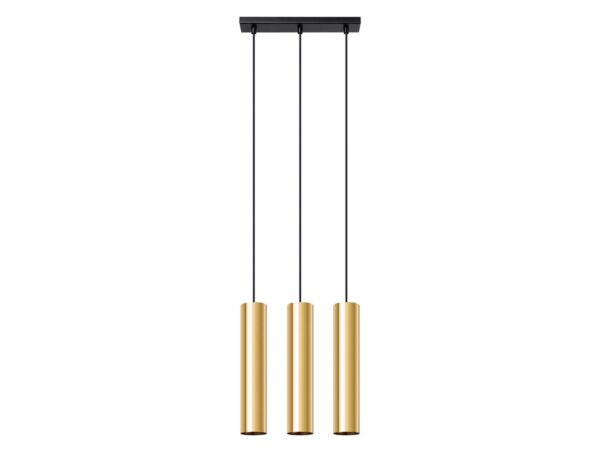 Trojitá závěsná lampa ze zlatými tubami, glamour styl