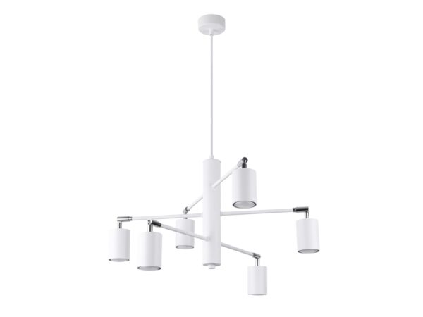 Moderní lampa s ramenem a šesti reflektory, bílá barva
