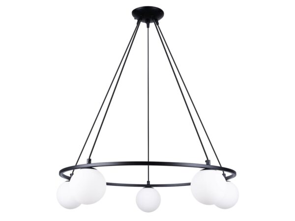 Kulatá stropní lampa s pěti kulovými stínidly