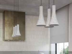 Miniatura 5 - Tři závěsné lampy z betonu nad ostrůvkem kuchyňskou