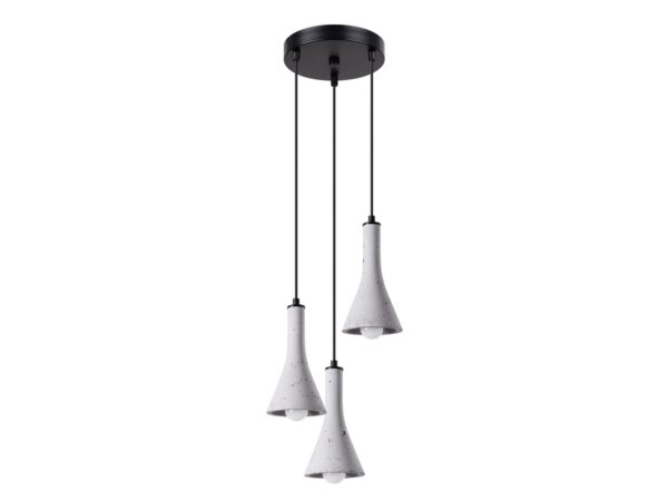 Trojitá závěsná lampa z stínidly typu betonowego, černá stropní krytka