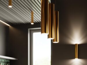 Miniatura 7 - Zlaté závěsné lampy v moderní kuchyně s ostrůvkem