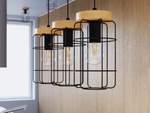 Miniatura 4 - Tři závěsné lampy z stínidly z siatki nad kuchyňskou ostrůvkem