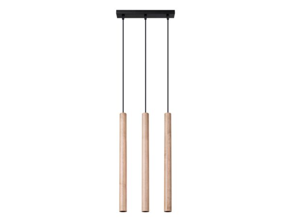 Moderní stropní lampa se třemi dřevěnými cylindrami