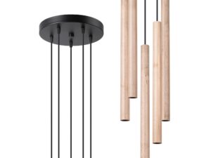 Miniatura 1 - Stropní lampa z dřevěnými tubami a černou kulatou stropní krytkou