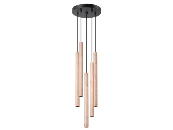 LED lampa s pěti stínidly ze dřeva, moderní styl