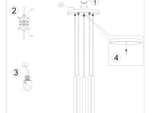 Miniatura 9 - Technický výkres závěsné lampy LED se třemi cylindrycznymi stínidly