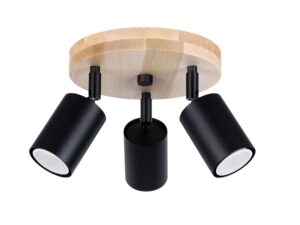 Miniatura 4 - Dřevěná lampa se třemi černými reflektory do moderního obývacího pokoje