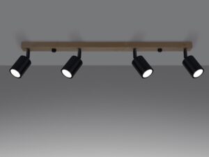 Miniatura 2 - Dřevěná osvětlovací lišta se třemi černými reflektory v obývacím pokoji