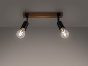Miniatura 2 - Dřevěná lišta se dvěma černými reflektory a žárovkami LED