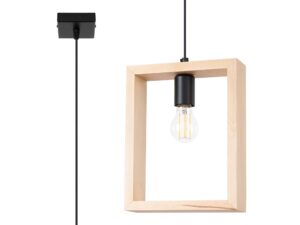 Miniatura 1 - Dřevěná závěsná lampa s světlou rámem a černou objímkou na žárovku