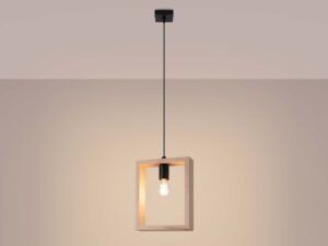 Miniatura 3 - Světlá dřevěná závěsná lampa s rozsvícenou žárovkou filamentovou