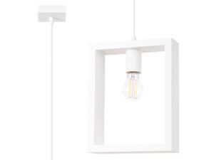 Miniatura 1 - Závěsná lampa bílá s čtvercovou kovovým rámem a filamentovou žárovkou